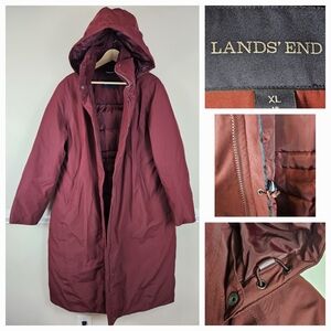 Lands End Down Feather Blend Trench Puffer Jacket Coat Women's Size XL A0614